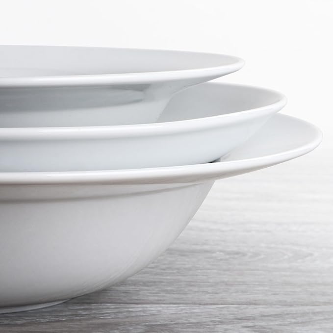 Pasta & Salad Bowls - 40oz White Ceramic Soup Plates - Set of 4, Large Pasta Plates, Wide Rimmed, Microwave & Dishwasher Safe