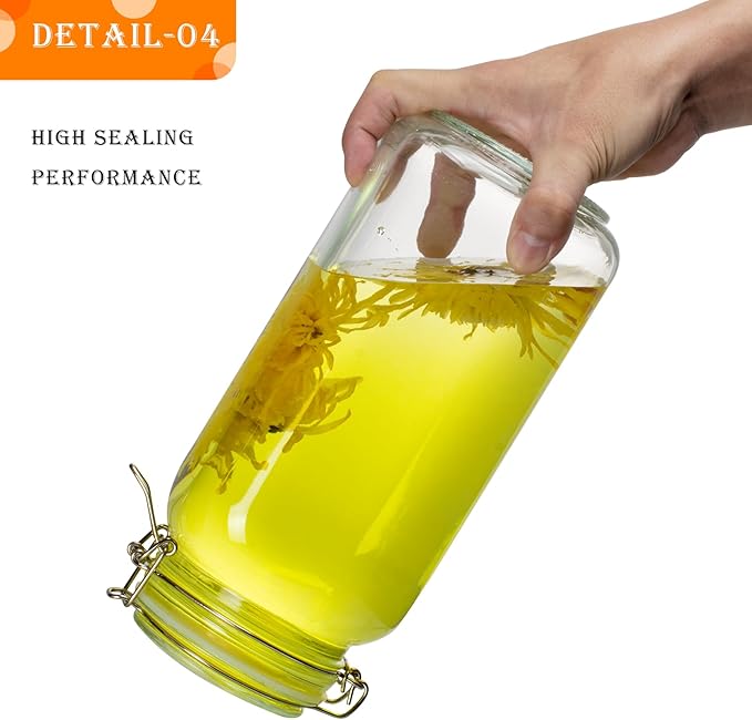 78oz Glass Food Storage Jars with Airtight Clamp Lids, 3 PCS Food Storage Canister for Kitchen & Pantry Organization, Square Mason Jar Containers for Storing Sugar, Flour, Cereal,Coffee,Cookies