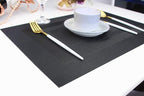 PIGCHCY Placemats Set of 8 Washable Durable Place Mats Vinyl Heat Resistant Non-Slip Table Mats Indoor Outdoor (Pure Black)