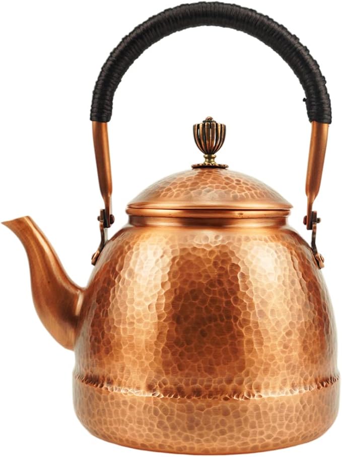Funmaker Handmade Solid Copper Tea Pot Kettle Stovetop Teapot Thick Hammered Copper Tea Pot Kettle Stovetop Teapot Made for gasstove tops pure copper kettle (Type 8-1500ml)