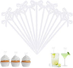 100Pcs Bow Cocktail Picks Party Toothpicks White Plastic Fruit Skewers Christmas Bow Drink Stirrers Cupcake Toppers Fancy Toothpick for Appetizers Drinks Wedding Coquette Birthday Bow Party Decor