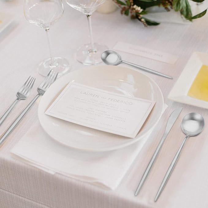 Matte Silverware Set, Oliviola 60-Piece Stainless Steel Flatware Cutlery Set Service for 12, Satin Finish Kitchen Utensil Set, Dishwasher Safe