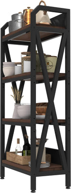 KEIKI 4-Tier Kitchen Bakers Rack with Storage, 55'' Bookcase Shelf Adjustable Shelves Freestanding, Microwave Stand, Bakers Rack for Kitchen, Garage, Pantry, Bathroom