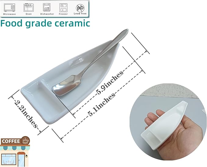 Coffee Stirring Spoon and Rest for Coffee Bar Accessories, Small Spoon Rest for Coffee Station, Coffee Spoon Holder for Coffee Bar Tea Spoon Teaspoon Rest, 1 PC (Oar Spoon with White Boat Rest)