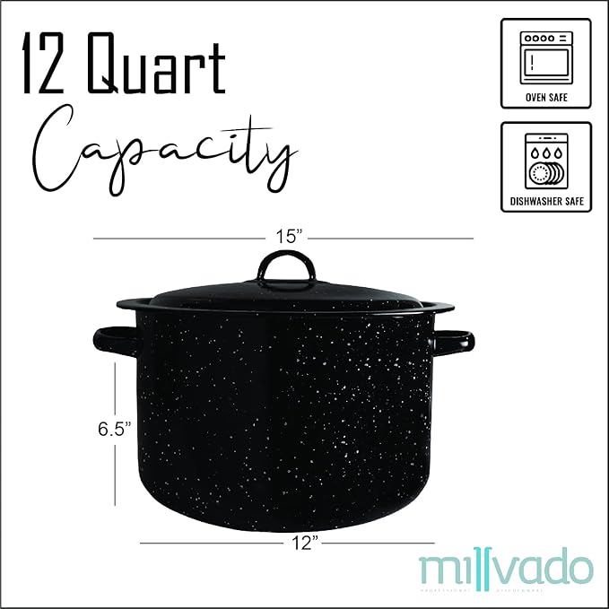 Granite 12 Qt Stockpot, Nonstick Soup Pot With Lid, Speckled Enamel Ware Cookware, Large Stock Pot For Boiling and Cooking, Big Granite Cooking Pot for Stovetop, Campfire, Outdoor Stove