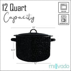 Granite 12 Qt Stockpot, Nonstick Soup Pot With Lid, Speckled Enamel Ware Cookware, Large Stock Pot For Boiling and Cooking, Big Granite Cooking Pot for Stovetop, Campfire, Outdoor Stove