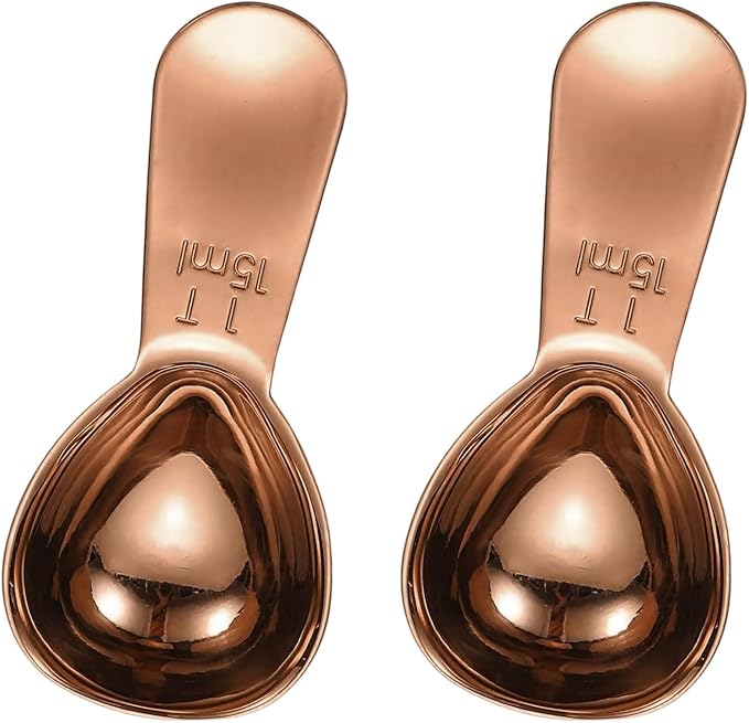 uxcell 2Pcs Stainless Steel Coffee Scoop, 15ml Short Handle Measuring Spoon for Ground Coffee Tea Sugar Kitchen Gifts, Rose gold