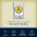 Heritage Pewter Appalachian State University Square Shot Glass | Hand-Sculpted 1.5 Ounce Shot Glass | Intricately Crafted Metal Pewter Alma Mater Inlay