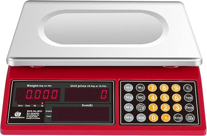 Price Computing Scale 66lb Digital Rechargeable Commercial Kitchen Weight for Produce Food Meat Fruit Vegetable with Dual Display, Give Change Function, 5 Direct Plus Included, Not for Trade