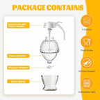 Honey Dispenser, 8oz Honey Dispenser No Drip Glass with Stand, Honey Container & Coffee Syrup Dispenser for Tea Time & Gifting, Elegant Honeycomb Honey Jar - Honey Pot Bottle for Maple Syrup Bee