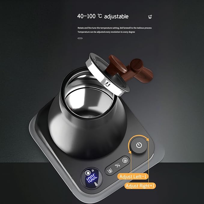Gooseneck Electric Kettle,Electric Kettles, ±1℉ Temperature Control, Ultra-Quiet 304 Stainless Steel, for Coffee, Tea & Milk, Auto Boil Detection, 8 Safety Protections & Memory Function(Black，0.9L)