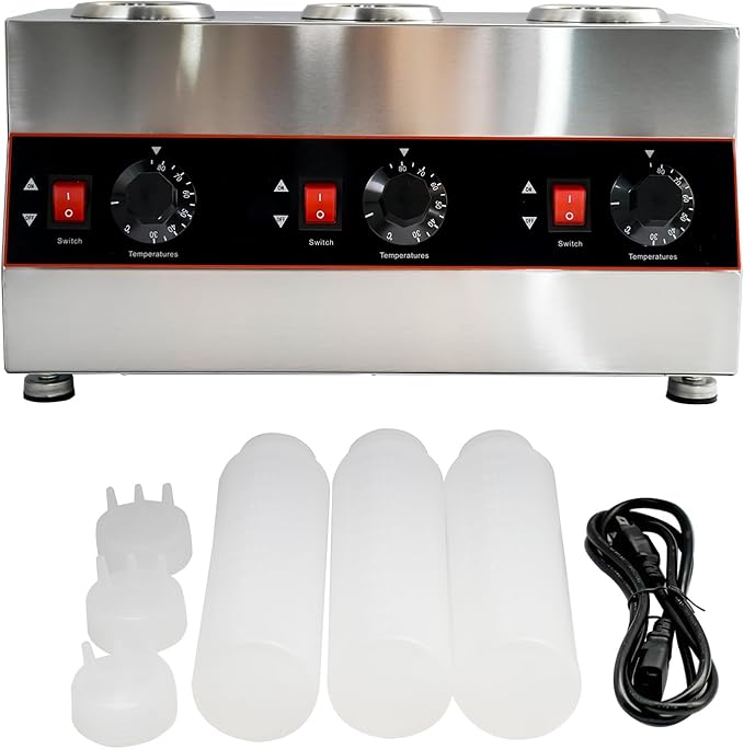 Commercial Electric Sauce Warmer Electric Cheese Sauce Warmer Hot Fudge Warmer Dispenser Cheese Dispenser Warmer with 3 Pump (3 Pump Head)