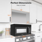 30" Over the Range Microwave Oven, ThermoMate 1.7 Cu. Ft. Capacity Microwave Over the Stove with One Touch, 1000 Cooking Watts, 300 CFM, 10 Power Levels, LED Lighting, Black