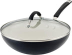 Rachael Ray Cucina Ceramic Nonstick Stir Fry Pan and Lid, 11 Inch Non Stick Wok Pan, Dishwasher Safe - Peppercorn