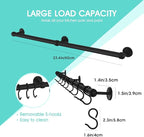 ROTHLEY Hanging Pot Rack Hanger: 23.7 Inch Stainless Steel Pot and Pan Hanger Pot Rack Wall Mounted Hanging Pots and Pans Rack Pot Hangers for Kitchen Wall Kitchen Rail with Hooks（Matt Black）