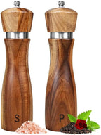 Salt and Pepper Grinder Set, Acacia Wood Salt Shaker with Ceramic/Stainless Steel Core, Modern and Elegant Wooden Salt and Pepper Set(2 Pack) 8 Inches Each