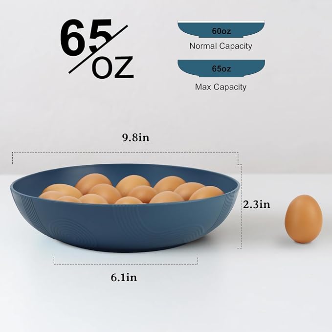 10-inch Wheat Straw Big Bowls Set of 6 - Large 65oz Unbreakable Salad Bowls - Restaurant Grade, Microwave & Dishwasher Safe - Big Plastic Bowls for Cereal and Salad - Vibrant Series