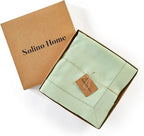 Solino Home Linen Tablecloth for Rectangle Tables 60 x 90 Inch - Classic Hemstitch 100% Pure Linen Light Green Table Cloth - Machine Washable Cloth Tablecloth for Summer