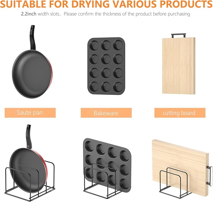 Kitchen Cabinet Organizer - Steel Cookware Rack, Divided Holder with 3 Slots for Skillets, Baking Tray and Chopping Board - Pan Storage (2.2 Inch Width Slots)