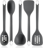 Silicone Kitchen Cooking Utensils Set: MOACC Heat Resistant 13inch Long Kitchen Gadgets, BPA Free Non Stick Rubber Cook Accessories For Food Prep, Frying, Serving, Basting (Dark Grey)