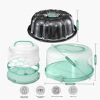 10 inch Bundte Cake Pan Nonstick with 12in Cake Carrier for Easy Transportation - Premium Fluted Cake Pans For Oven, Cake Mold, Moldes para Gelatinas