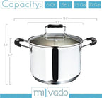 Stock Pot, 6 Quart Stainless Steel Pot, StockPot With Clear Glass Lid, Steam Hole, Permanent Measurement Markings, Gas, Electric and Induction Compatible Boiling Pot