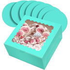 qiqee 10x10x5 Cake Box, 18 Sets Mint Blue Cake Box with Window ＆ 18 Sets 10" Mint Blue Cake Round Boards, 10inch Cake Containers