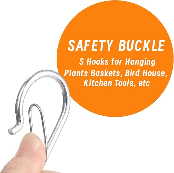 12 PCS S Hooks for Hanging with Safety Buckle, 3.5 inch Heavy Duty Metal S Shaped Hooks for Kitchen Utensil, Cups, Pots, Plants, Bags, Hats (Silver)