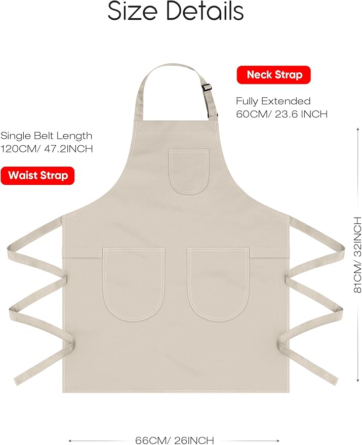 Unisex Apron with Pockets for Cooking, Salon & Art - 100% Cotton Adult Kitchen, Chef, Stylist Apron