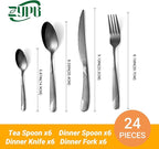 24-Piece Black Hammered Silverware Set, Food-Grade Stainless Steel Flatware Service for 6, Modern Cutlery Utensil Set with Forks Knives Spoons, Mirror Polished, Dishwasher Safe for Home Kitchen Dining
