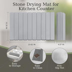 Hopegiver Stone Drying Mat for Kitchen Counter, 23.62"x15.35" Quick Dry Collapsible Mat Kitchen, Gray Absorbent Diatomaceous Earth Dish Drying Mat for Countertops, Sink, Bathroom, with Sanding Sponge
