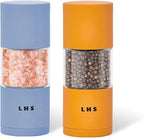 LHS Premium Salt and Pepper Grinder Set, Stainless Steel Salt Pepper Mill Set, Refillable Pepper Seasoning Mills with Adjustable Coarseness for Kitchen Use - 4.6 Inches(2-Pack, Orange & Blue)