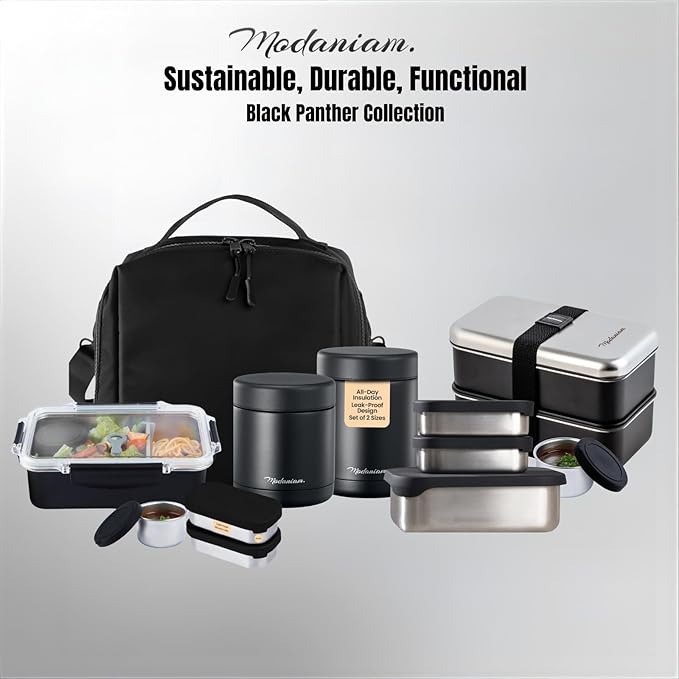 Flexibento - 2 x 6.5 oz | Leak proof | Small Stainless steel Snack Containers with Silicone lids|Dip, snacks, condimenrs | Plastic and BPA free | Metal Lunch box | Black (set of 2)