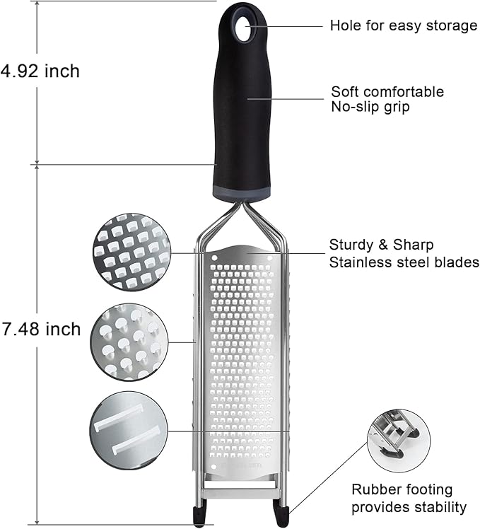 3 in 1 Cheese Grater Zester Citrus Lemon 304 Stainless Steel Zester Versatile Sharp Tool for Parmesan Cheese Ginger Garlic Nutmeg Chocolate Vegetables Fruits 12''
