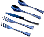 JASHII Luxury Jubilee Blue Flatware Set 20-Piece Iridescent Silverware Sets Replace Black Mirror Polished, 18/10 Stainless Steel Utensils For 4,Dinner Knife Fork w/DINNER DESSERT Spoon