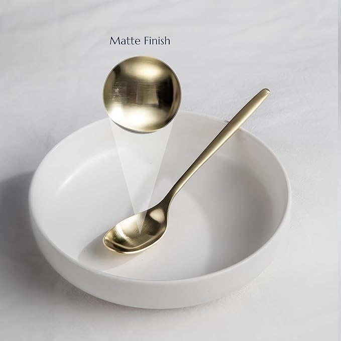 JazzUpCo Ava Flatware Flatware non toxic 18/10 stainless steel dishwasher safe (Matte Champagne Gold, 16 Person Set (80 Pieces))