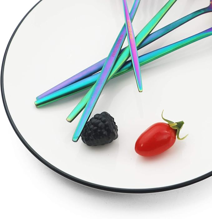 JASHII Silverware Set, 24-Piece Stainless Steel Flatware Set,Kitchen Utensil Set Service for 6,Tableware Cutlery Set for Home, Dishwasher Safe (Matte Rainbow)