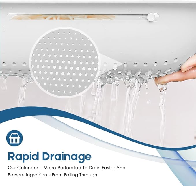 Collapsible Colander Kitchen Extendable Strainer Fruits Vegetables Noodle Pasta Food Drain Basket Space-Saver Portable Drainer Over Sink(1, 2#White)