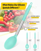 Pack of 2 Large Silicone Cooking Spoons,Non Stick Solid Basting Spoon,Heat-Resistant Kitchen Utensils for Mixing,Serving,Draining,Stirring (GREEN)