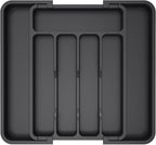 Lifewit Medium Silverware Drawer Organizer, Expandable Utensil Tray for Kitchen, BPA Free Flatware and Cutlery Holder, Adjustable Plastic Storage for Spoons Forks Knives, Black