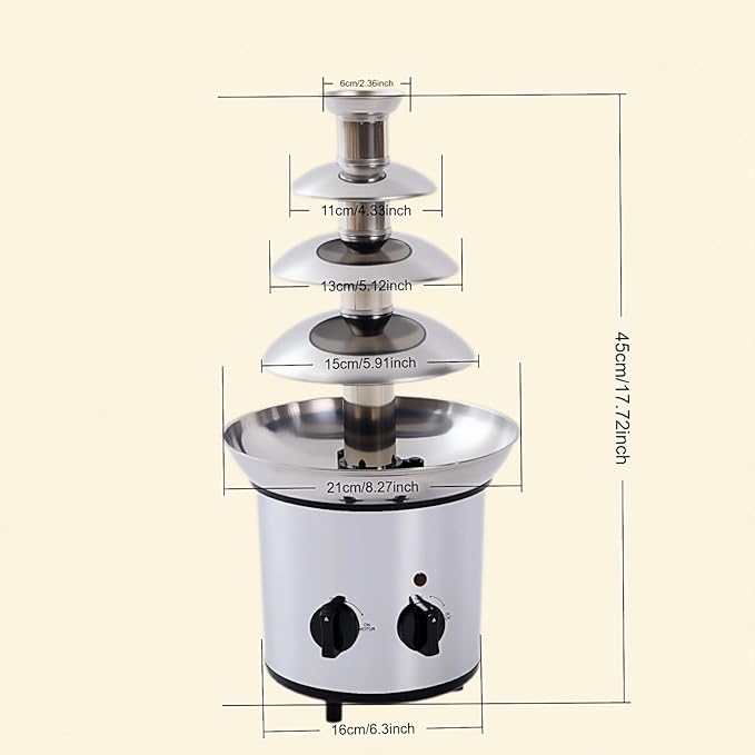 Chocolate Fountain Machine, 4 Tier Stainless Steel - 60-Ounce Electric Fondue Fountain with Temperature Control, Hot Chocolate Cheese Melting Heat Machine for Catering, Cafe, Hotel, Party, Wedding