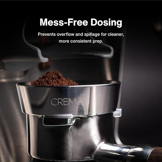 Crema Coffee Products 58mm Dosing Funnel|Compatible with 58mm Breville Portafilter,DualBoiler and OracleEspressoMachines|PreventsSpillage&Waste|DurableStainlessSteel|EasyFit for Clean,ConsistentDosing