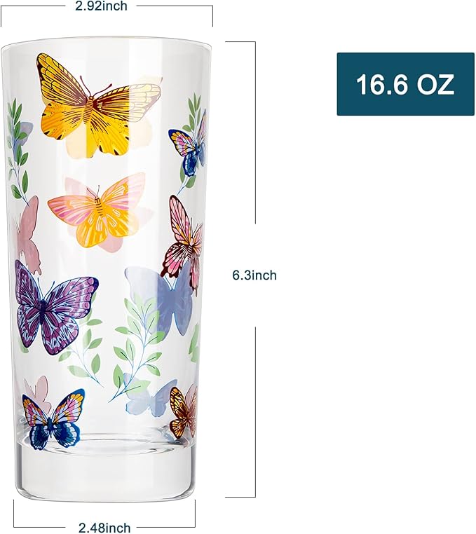 Drinking Glasses Set Of 6,Highball Glasses 16OZ,Clear Water Glasses with Heavy Weighted Base,Made From Premium Borosilicate Glass,Glass Cups for all beverage,Ice Tea&Coffee…