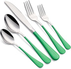 20-Piece Green Silverware Set 18/0 Stainless Steel Silverware Set Green Handle Cutlery Set Service for 4 Dinner Knives Forks Spoons Set Flatware Set Finish Dishwasher Safe…
