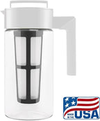 Takeya Tritan Cold Brew Coffee Maker - Airtight Pitcher with Leak-Free Lid - BPA-Free Cold Brew Maker with Silicone Handle - Dishwasher-Safe Pitcher for Homemade Cold Brew - 1 Quart, White