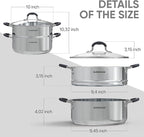 Sunhouse - 4.6 Quarts Steamer Pots With Lid 2-Tier Multipurpose Stainless Steel Steaming Pot Cookware For Vegetable, Dumpling, Sauce, Food - Triple Bottom, Measurement Line
