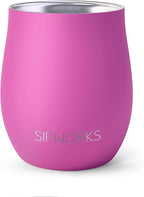 Sipworks Insulated Whiskey Tumbler - 8 oz Stainless Steel Bourbon Lowball Tumbler with Double Walled Vacuum Insulation - Spill Resistant Cocktail Nosing Glass Mug | Travel & Parties - Hot Pink