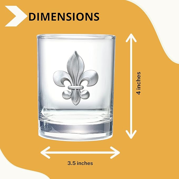 Heritage Pewter Fleur de Lis Double Old Fashion | Double Rocks Glass 14 OZ for Liquor | Expertly Crafted Pewter Glass