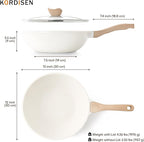 Nonstick Wok with Lid, 12 Inch Woks & Stir-fry Pans, Healthy Coating Induction Cookware, Compatible with All Stovetops, PFOA Free (Cream White)