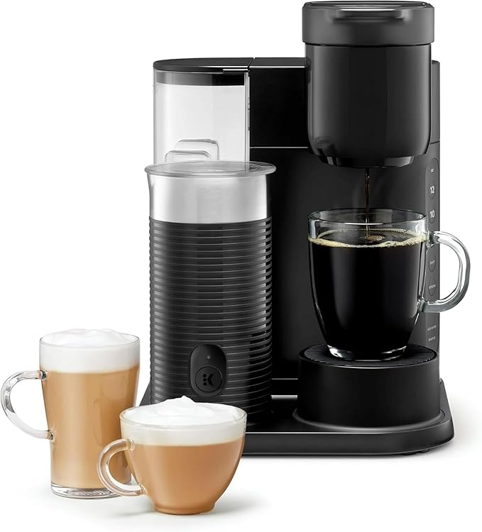 Keeurig K-Café Single Serve Coffee Maker, Built-In Milk Frother, Latte & Cappuccino Brewer, Espresso Shot, 3 Brew Sizes, 42 oz Water Reservoir, Travel Mug Friendly, Compact Design (Black 42oz)